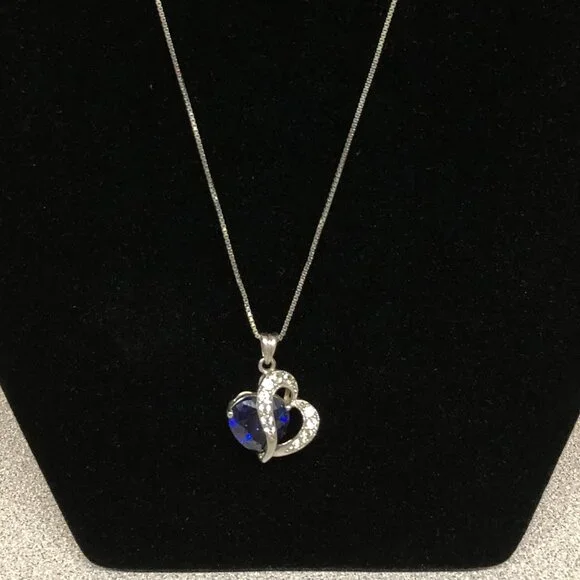 925 Blue Stone Necklace ** - Picture 2 of 5